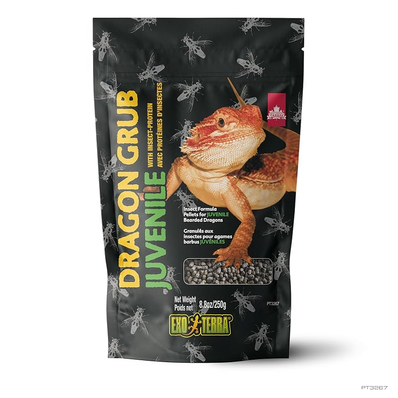 Alimento para dragão-barbudo juvenil em pellets Exo Terra Dragon Grub sem sabor, 247 g