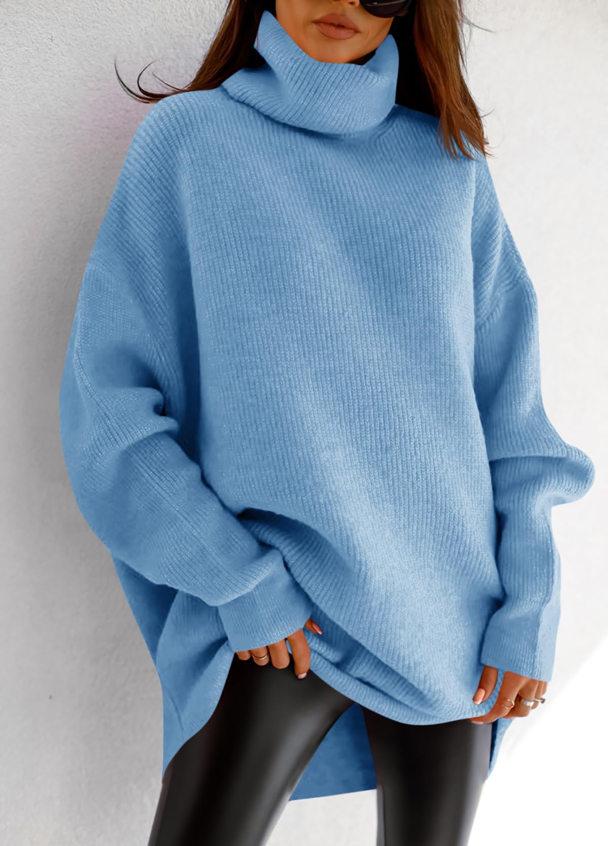 Maglione da donna a collo alto, oversize, a pipistrello, stile casual, autunnale, lavorato a maglia larga