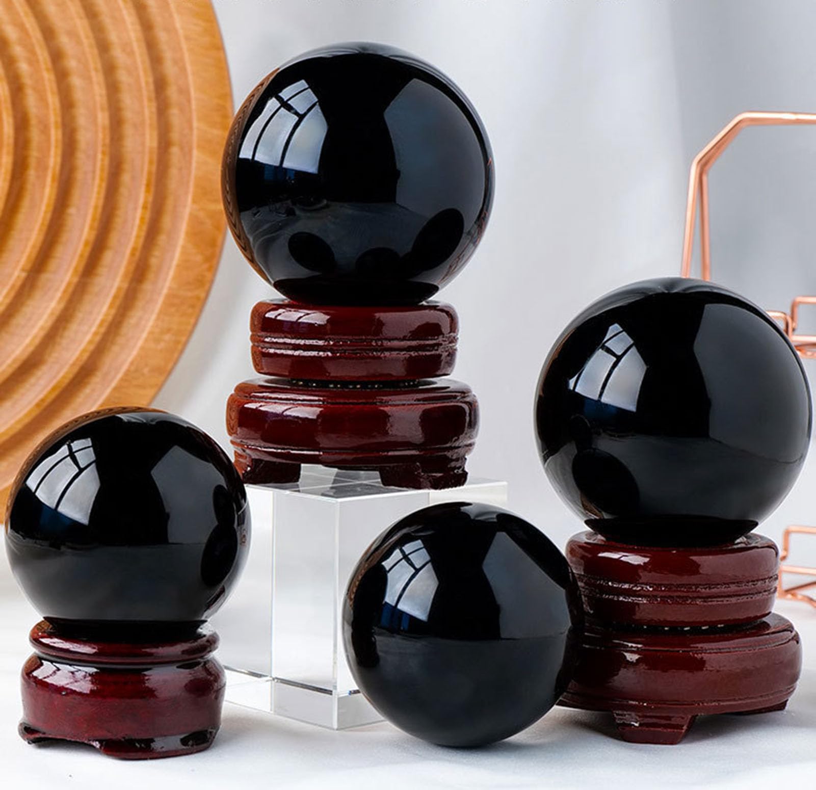 Sfera di Cristallo di Ossidiana Nera Naturale per divinazione | Sfera di cristallo da 20-200 mm, sfere decorative per meditazione, Feng Shui, guarigione Reiki, stregoneria, decorazioni