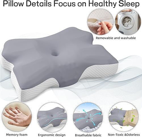 Miniatura 5 de Almohada cervical para el cuello, almohadas para dormir de lado para adultos (gris)