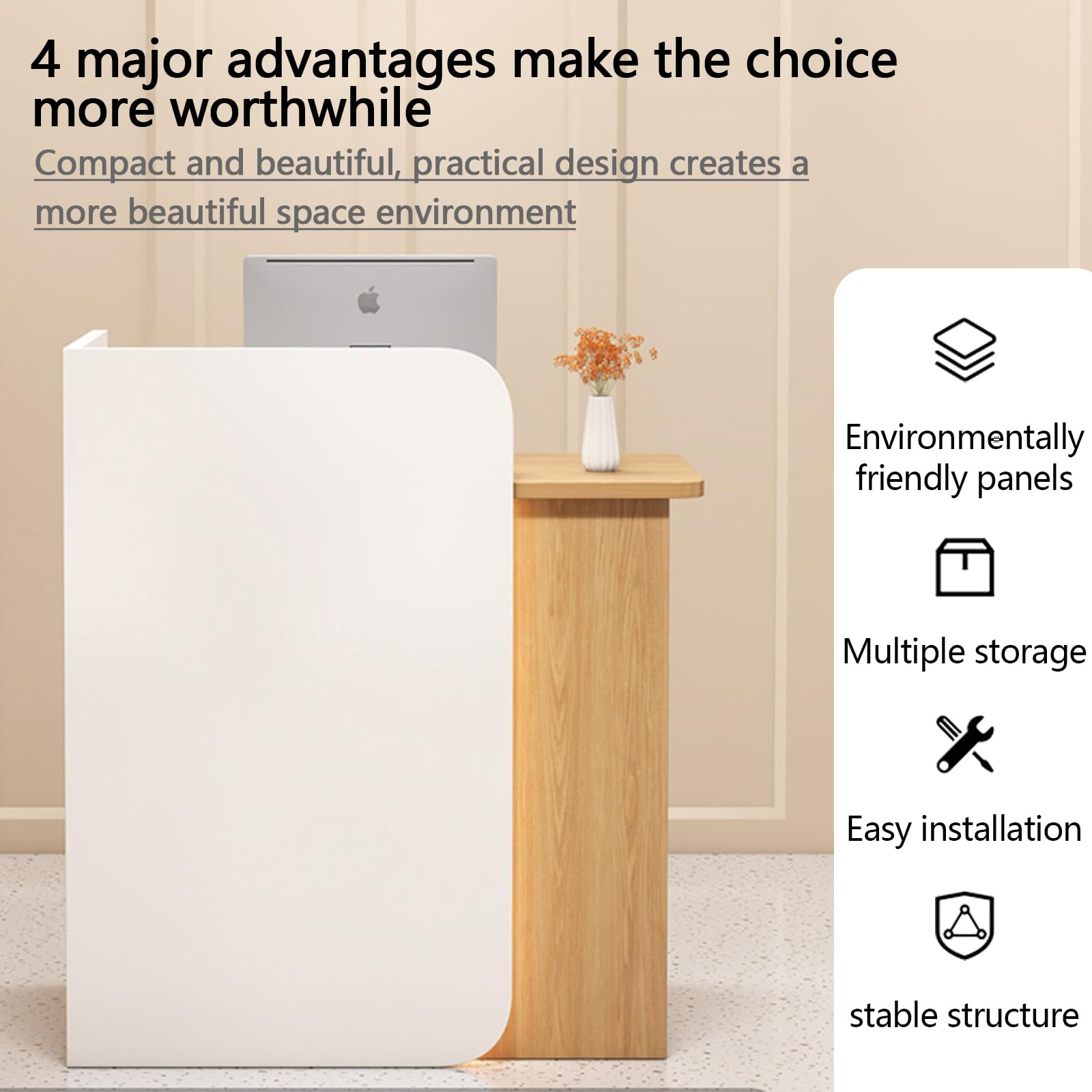 Mostrador De Recepción De Madera, Banco De Recepción Moderno Con Cajones Y Estante Abierto, Con Tira De Luces Led, Mostrador De Recepción Aptos Para Oficinas, Salones, Ideal Para Tiendas Recepciones