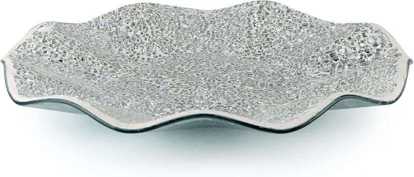 MDLUU Mosaic Centerpiece Tray, 11.6" Decorative Glass Plate, Home Decor Glass Bowl for Dining Room Table, Coffee Table, Gift Silver