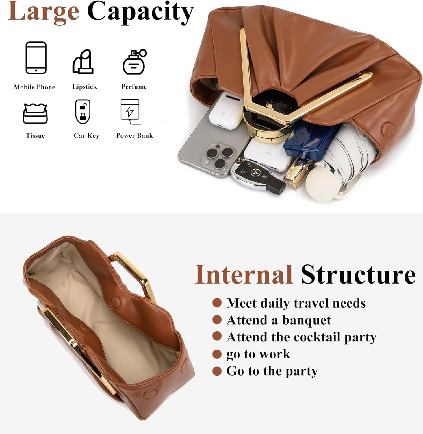 myfriday Women's Elegant Ruched Clutch Purse, Soft Dumpling Evening Purse Handbags for Wedding Prom Party Formal Events - Image 5