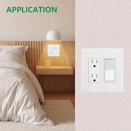 Miniatura 6 de Placa de pared decoradorbasculante sin tornillos de 2 segmentos, cubierta frontal para enchufe e interruptor de receptáculo, tamaño grande, paquete