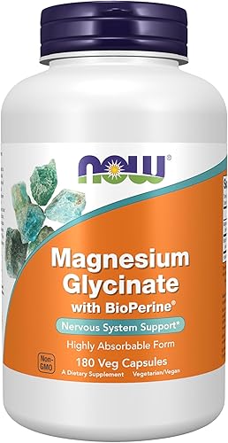 Now Suplementos, Glicinato de Magnesio con BioPerine, 180 Cápsulas Vegetales
