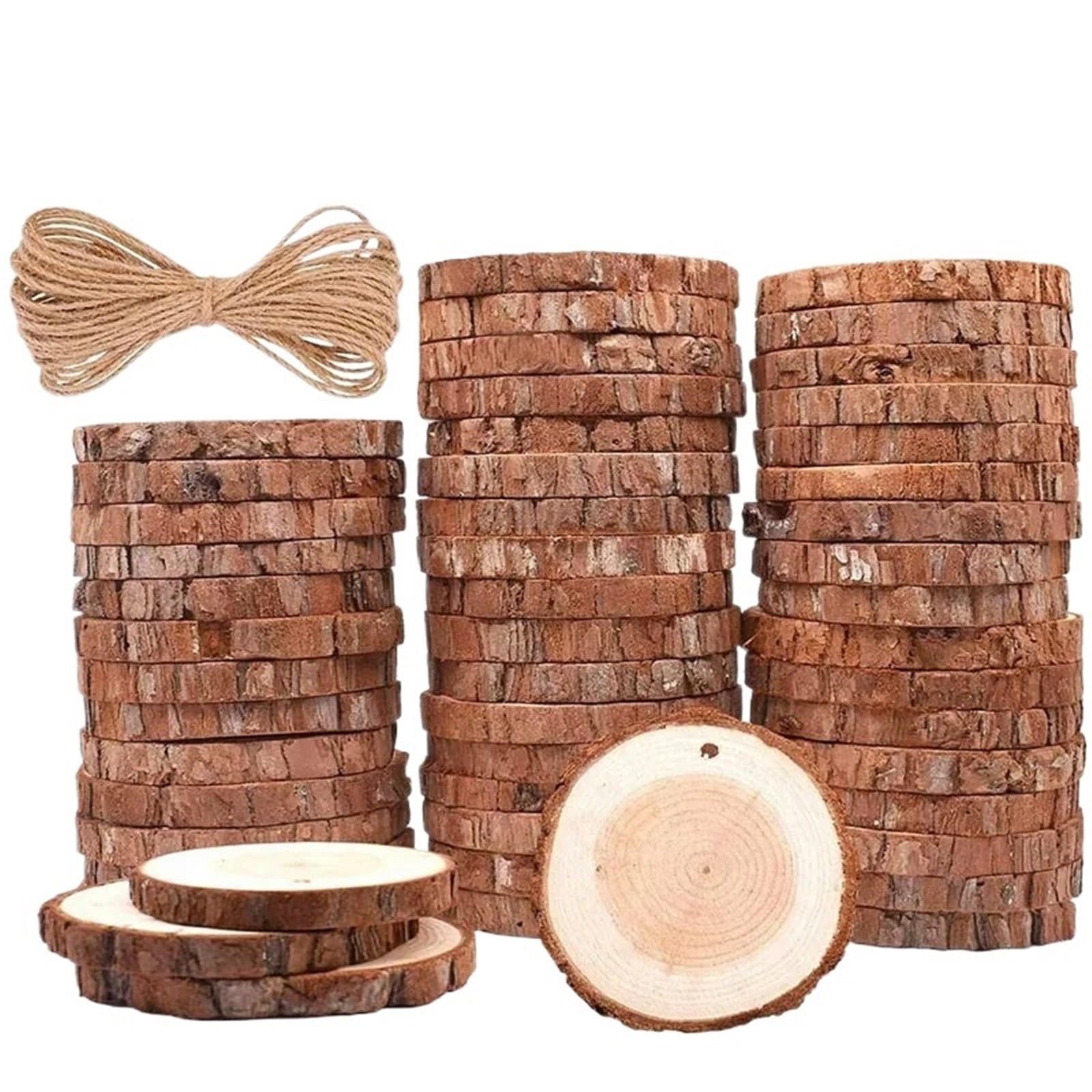 plastry drewna 10-50szt 6-8cm sosnowe okrągłe niedokończone plastry drewna koła z korą drzewną DIY rzemiosło dekoracje świąteczne malowanie(10pcs)