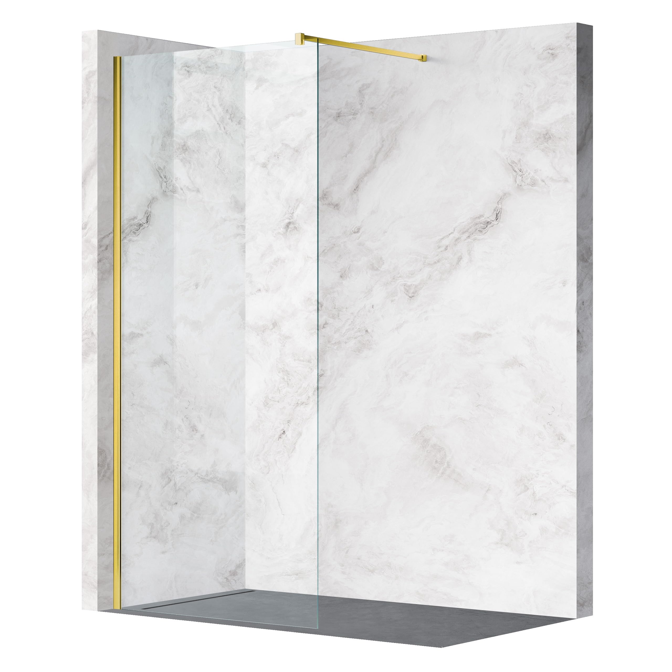 Mampara de Ducha Dorada 50 x 200 cm - Panel Fijo de Cristal Templado 8 mm con Tratamiento Antical Easy Clean - Instalación Reversible Izquierda/Derecha - Ideal para Ducha de Obra Walk-In