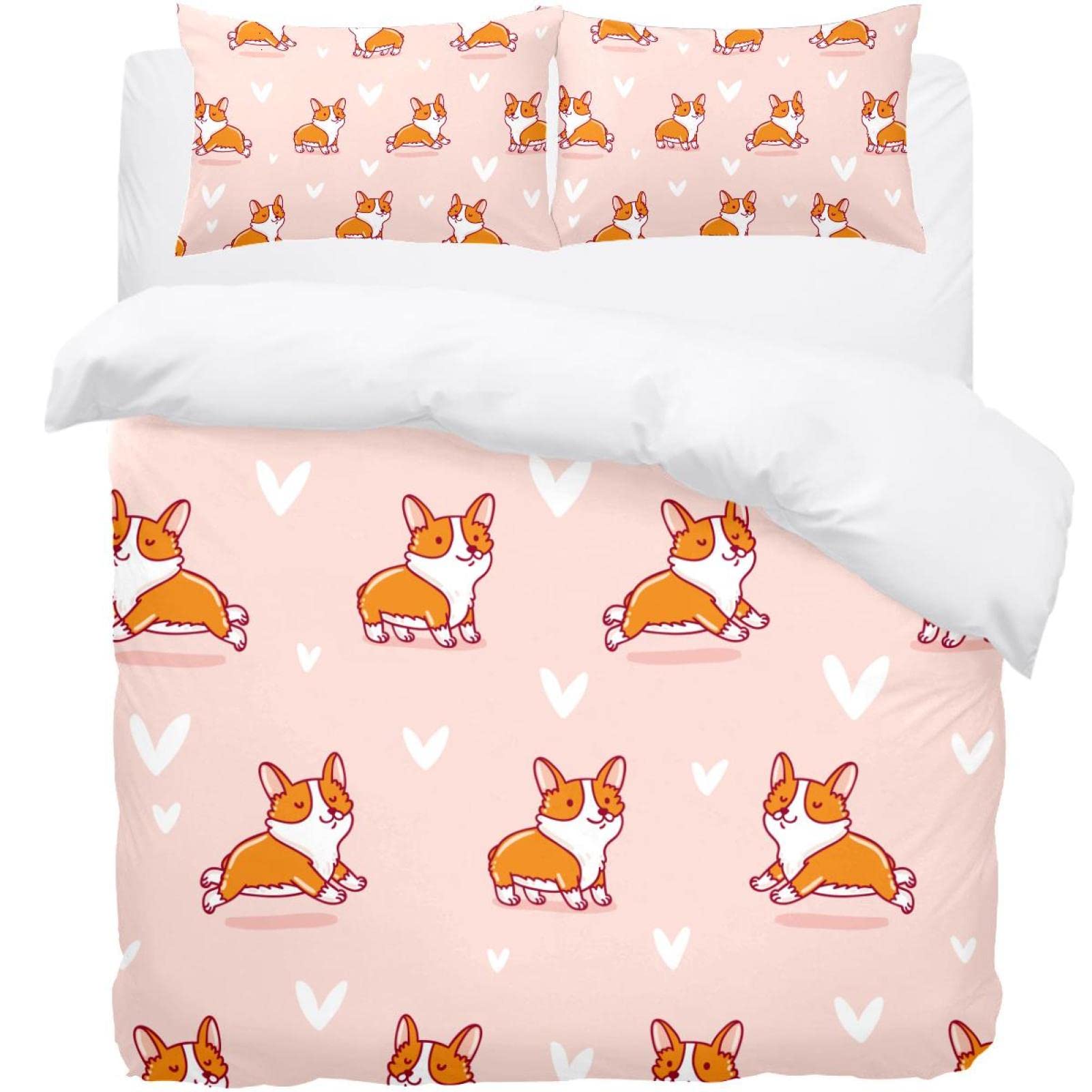 Housse de couette Corgi avec taies d'oreiller, parure de lit hypoallergénique et respirante