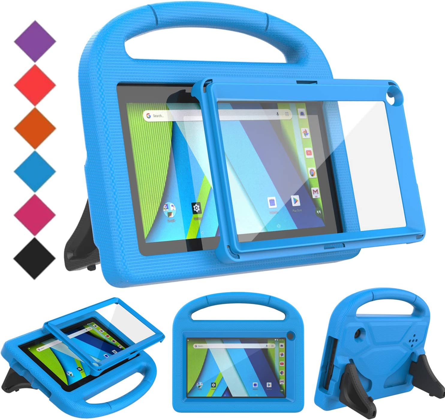 BMOUO Kids Case for RCA Voyager 7 Tablet, RCA Voyager 7 inch Tablet Case with Screen Protector, Shockproof Light Weight Stand Kids Case for RCA Voyager I II III 7 inch Tablet, Blue
