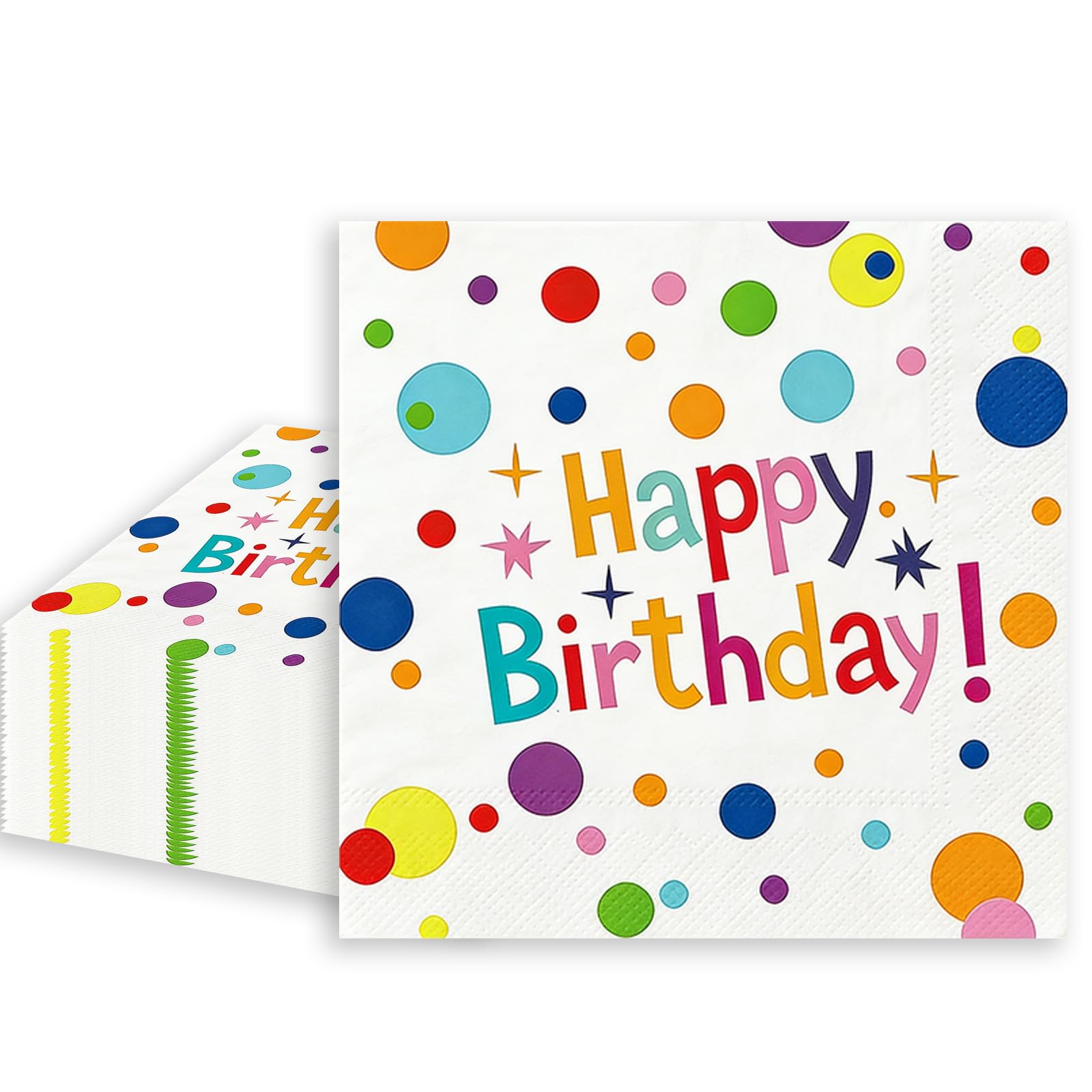 Happy Birthday Napkins, 40 Pack Paper Napkins Birthday Party Decorations Supplies, Odorless Ink Colourful Dots Luncheon Cocktail Napkins Tableware for Kids Birthday Baby Shower