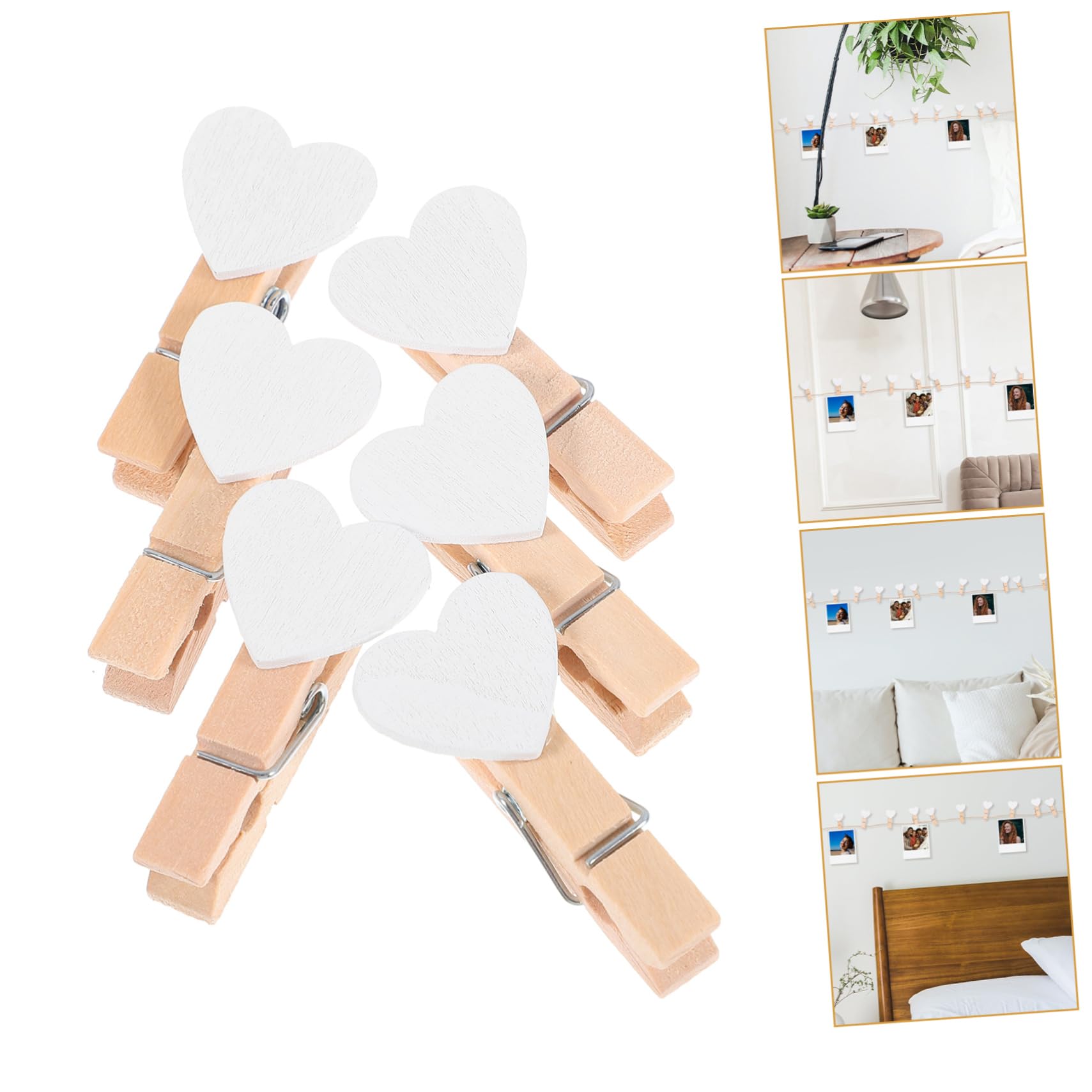 MAGICLULU 5juegos Clips De Madera con Diseño y Cuerda De Yute para Exhibición De Fotos Fiestas y Decoraciones