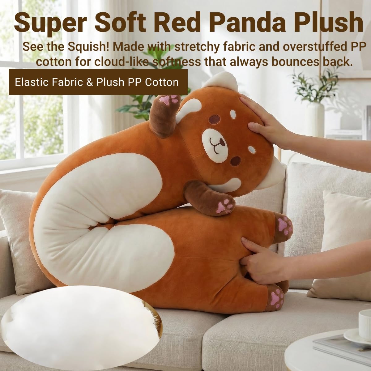 Kekeso Peluche a panda rosso lungo, 110 cm, morbido panda per bambini e adulti, dolce cuscino per letto, regalo di Natale, compleanno e San Valentino