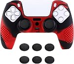 eXtremeRate PlayVital Black 3D Studded Edition Anti-Slip Silicone Cover Skin for ps5 Controller, Soft Rubber Case Protector for ps5 Wireless Controller with Thumb Grip Caps - Red & Black