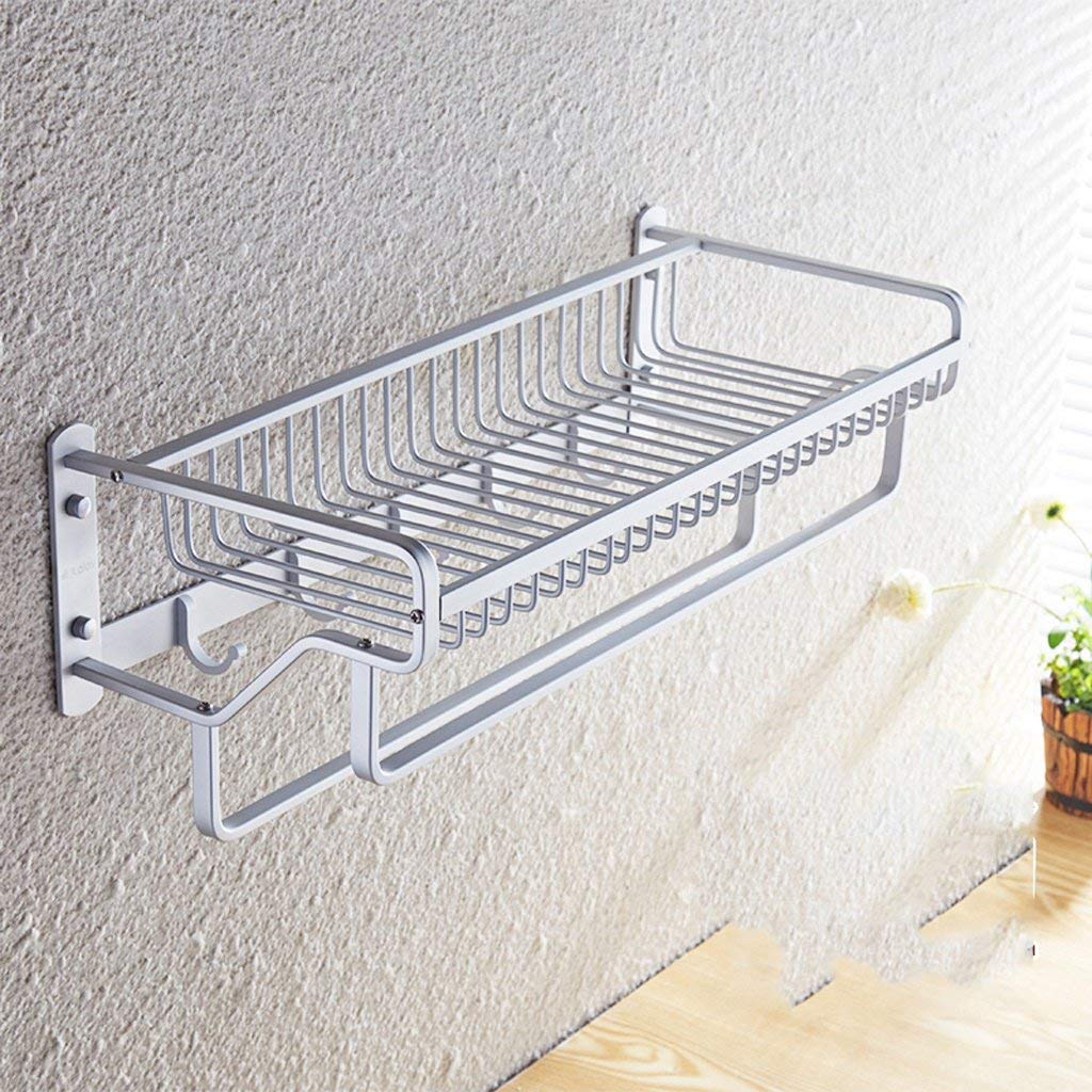 Étagère murale en aluminium space noir avec panier double poteau et porte-serviettes à 2 couches
