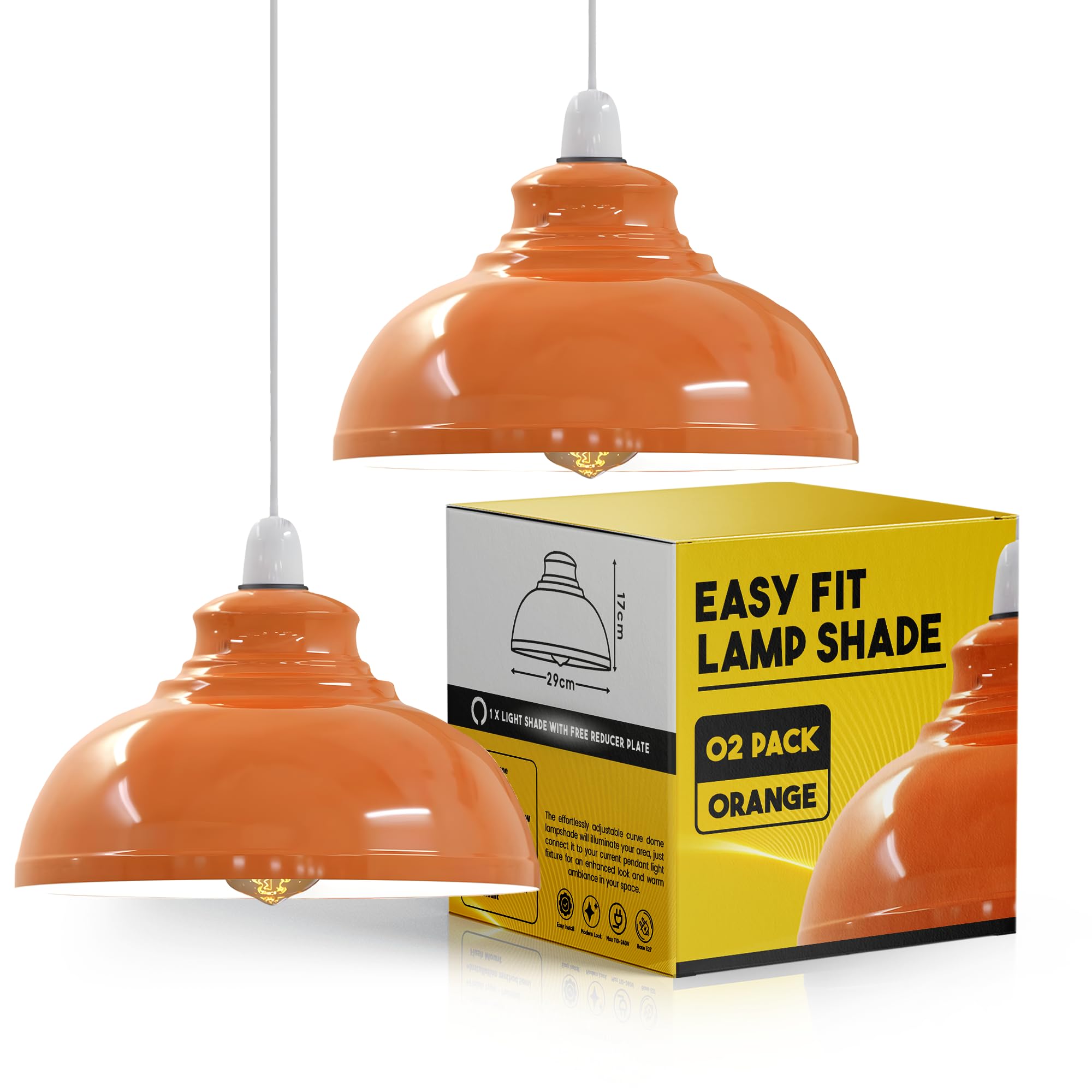 LEDSone Metal Orange Ceiling Lamp Shade 29cm Easy Fit Light Pendant Modern Ceiling Lighting Shade for Bedroom, Hallway, Office Industrial Kitchen Hanging Light Shade Hanging Pendant