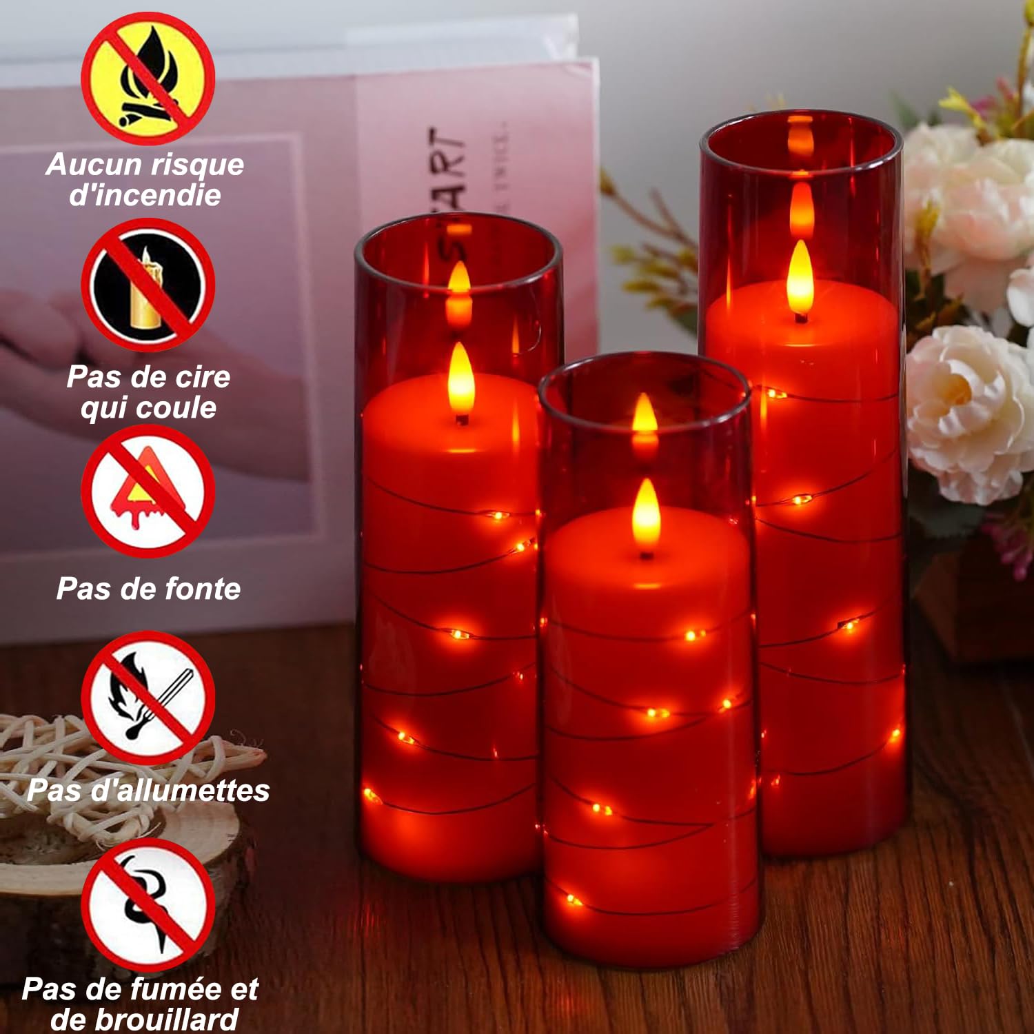 Bougies LED sans Flamme - Bougies à LED - Bougie Led Vacillante Avec Vacillement Des Flammes Très Réaliste avec Télécommande,Fonction Minuterie, (Noir, 7 pièces)