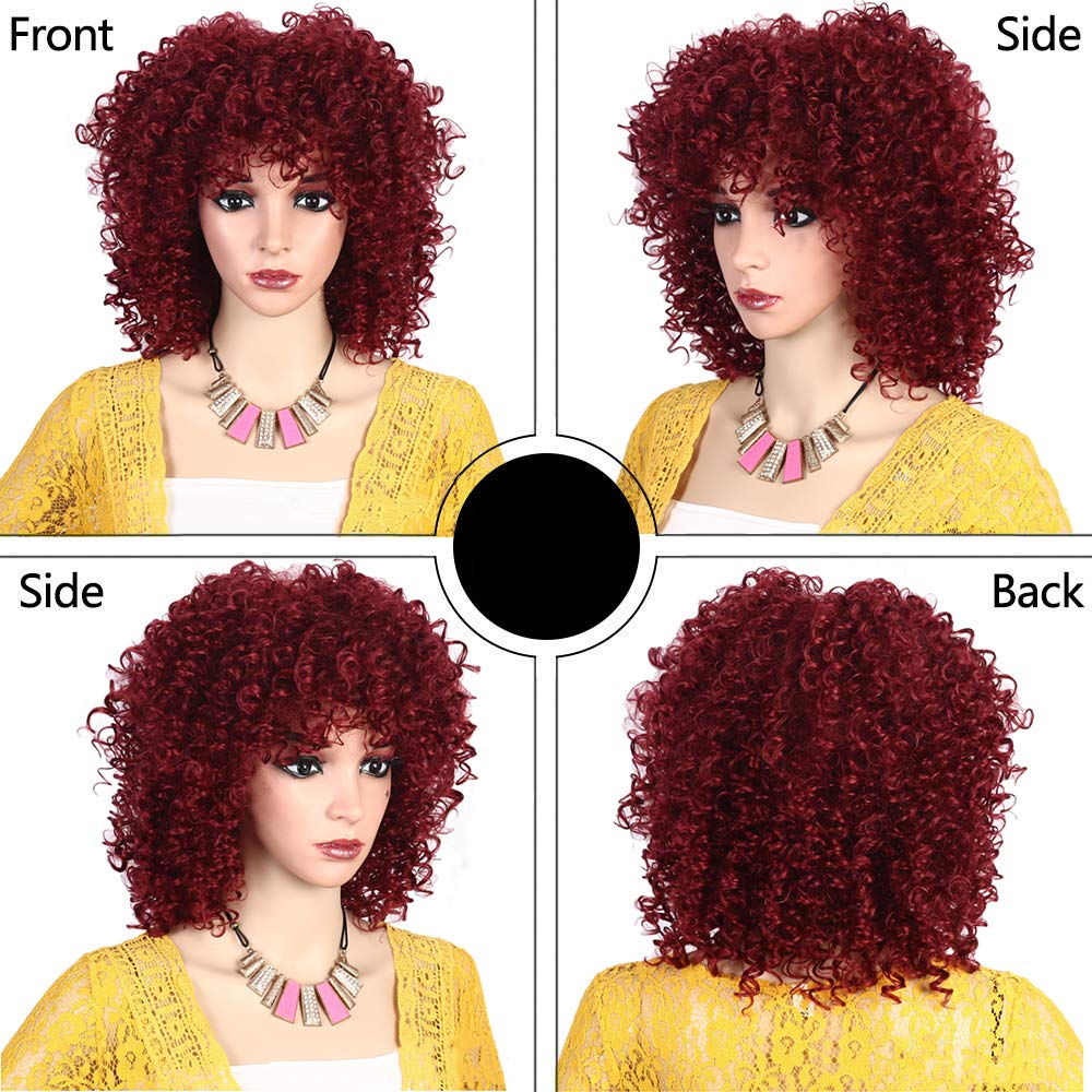 Divine Hair Short Afro Kinky Curly Synthetic Wig Short Red Wigs With Bangs Short Afro Curly Wigs for Women Divine Hair Afro Wig Short Curly Wig for African (Red)