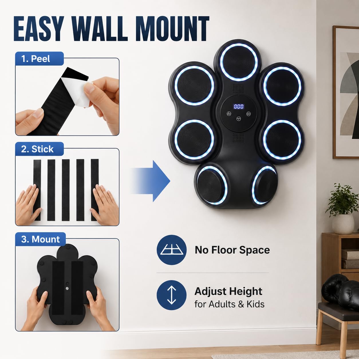 Máquina de boxeo musical con luces LED, Bluetooth, 9 modos de velocidad y modo de conteo, máquina electrónica de boxeo para niños y adultos, caja de música para casa y gimnasio