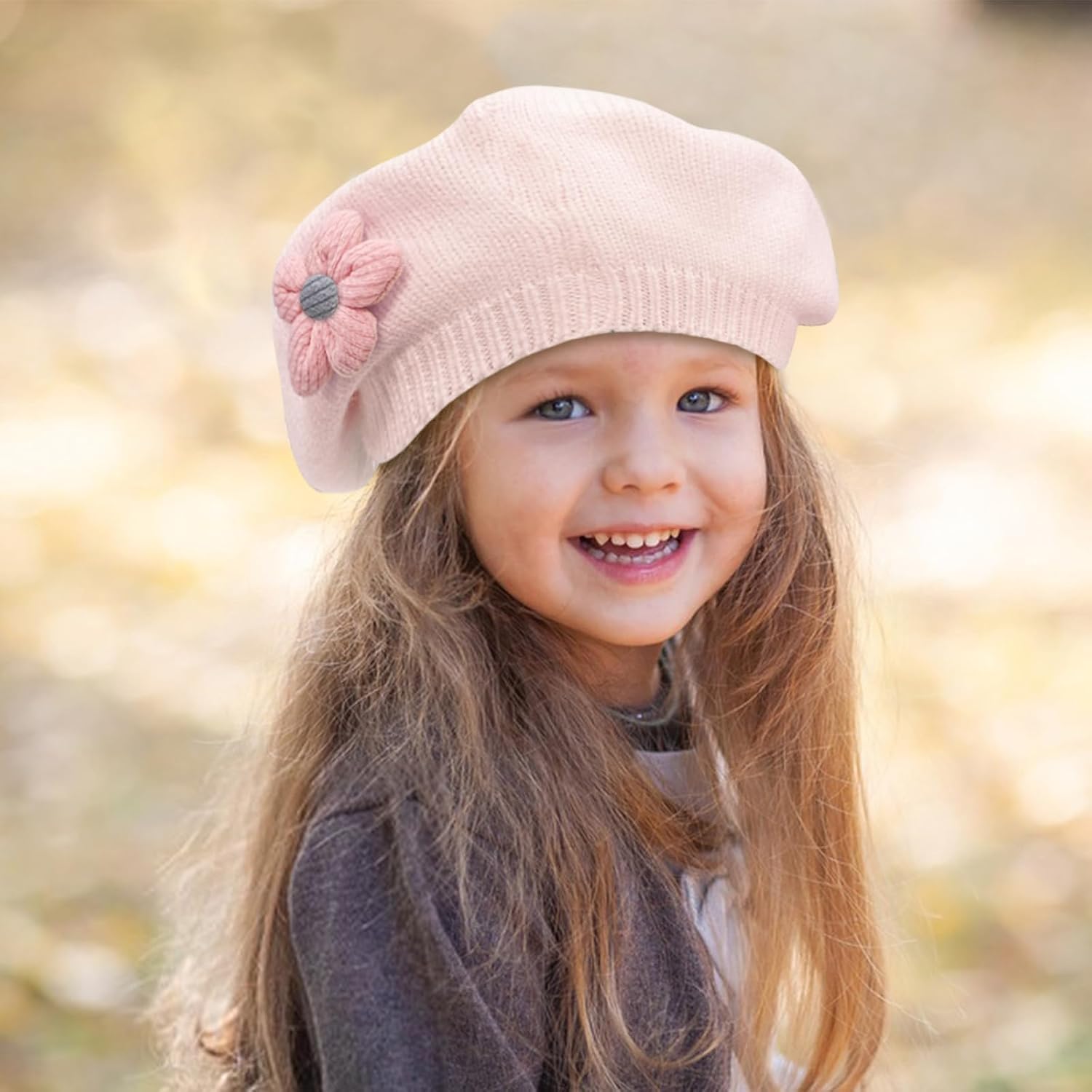 Little Girls Beret Hat Winter Warm Beanie Cap Toddler French Style Knit Hat Baby Cute Flower Berets