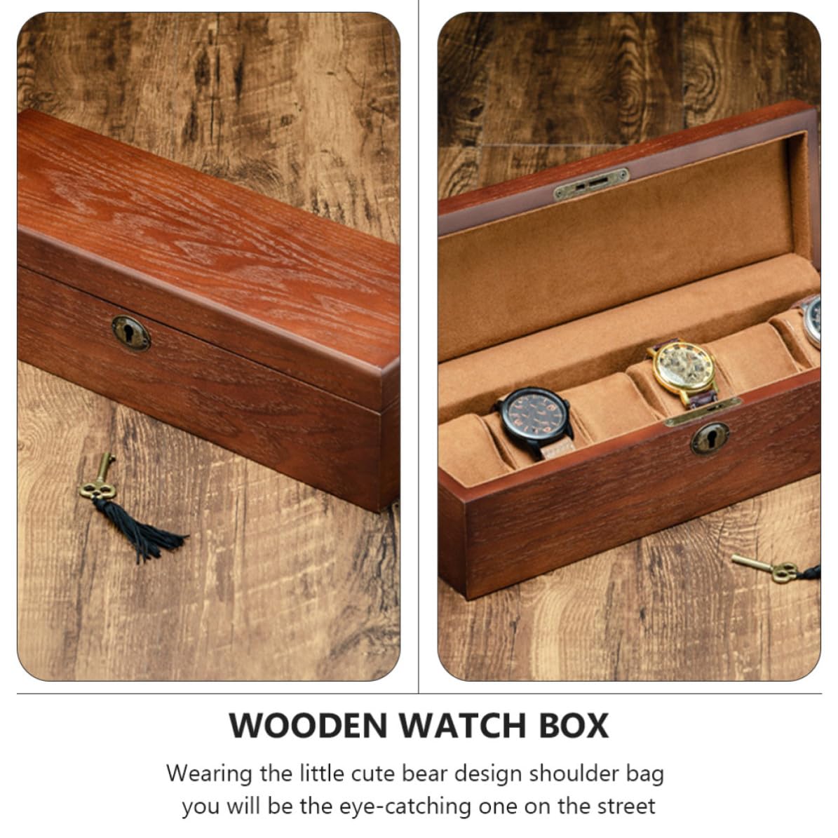 Beaupretty Braune Uhrenbox mit Schloss für Schmuck und Armbanduhren | Unterteilte Aufbewahrung, Klassisch Modernes Design, Schützt vor Kratzern, Kompakte Schatulle für Zuhause