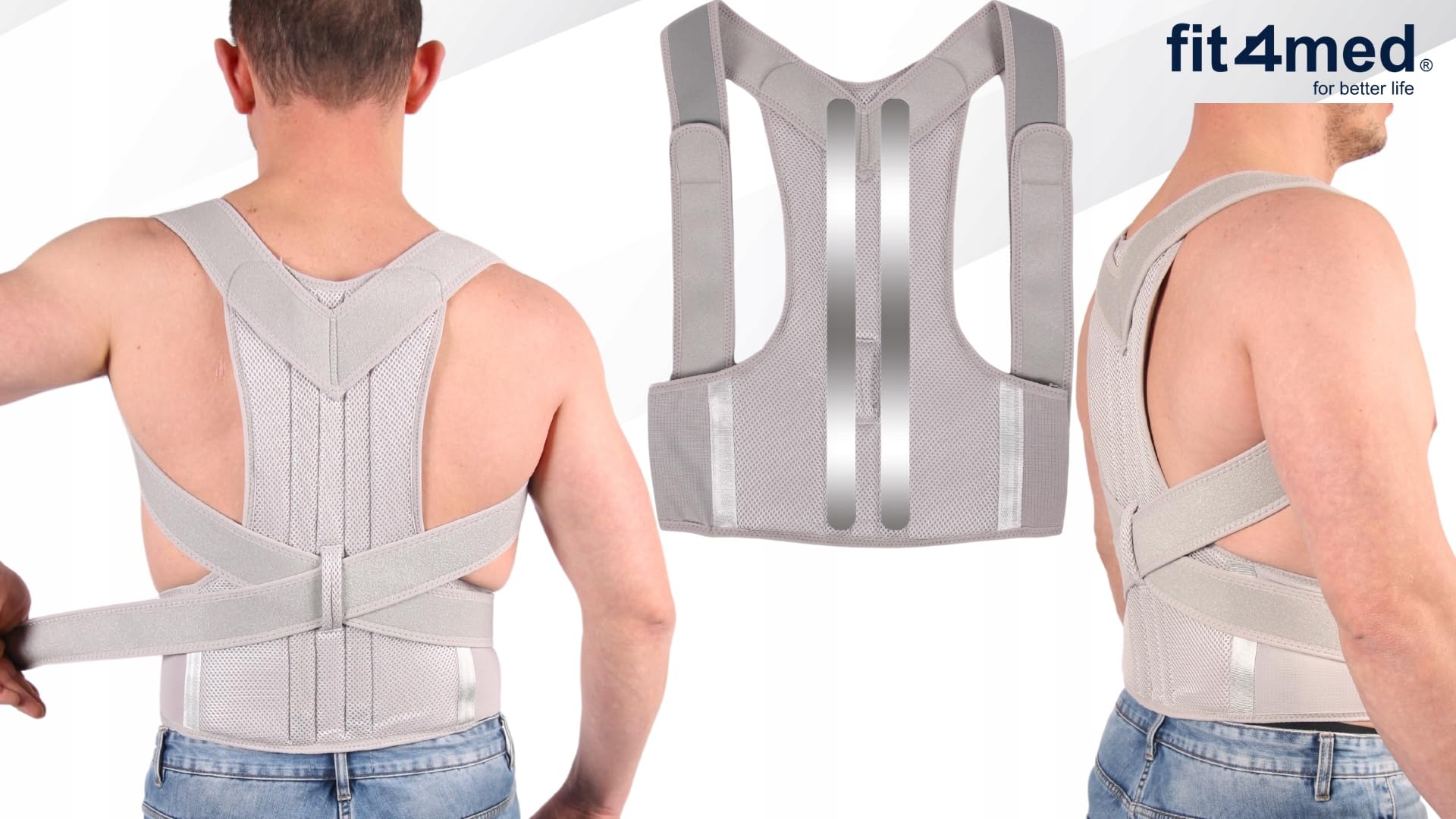 Korektor Postawy Ortopedyczny, Szary, Neopren i Nylon, XXL 90-108cm, ze Stelażem Aluminiowym, Prostotrzymacz dla Kręgosłupa
