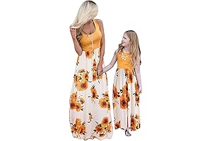 Mommy and Me Maxi Dresses Sleeveless Floral Printed Matching Outfits