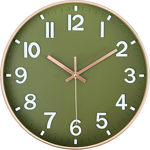 AIRUIFU Reloj de pared silencioso de 12 pulgadas, funciona con pilas, reloj analógico para oficina, hogar, cocina, dormitorio, sala de estar (verde