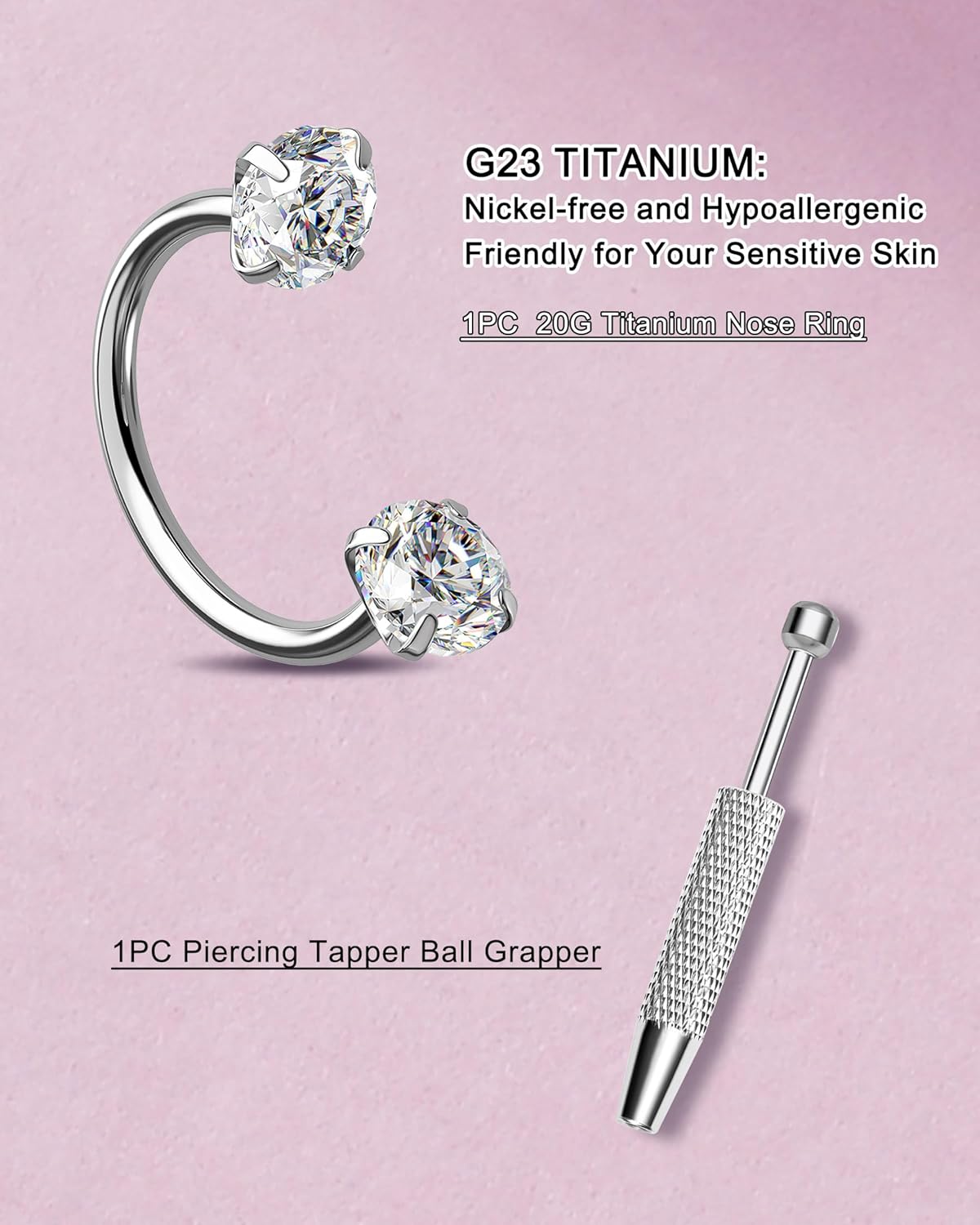 Jewseen Titanium Horseshoe Nose Ring 20G Double Cubic Zirconia Nose Ring for Women 6MM/7MM/8MM Internally Threaded Lip Septum Piercing Jewelry Horseshoe Helix/Daith/Tragus Earring for Women - Image 6