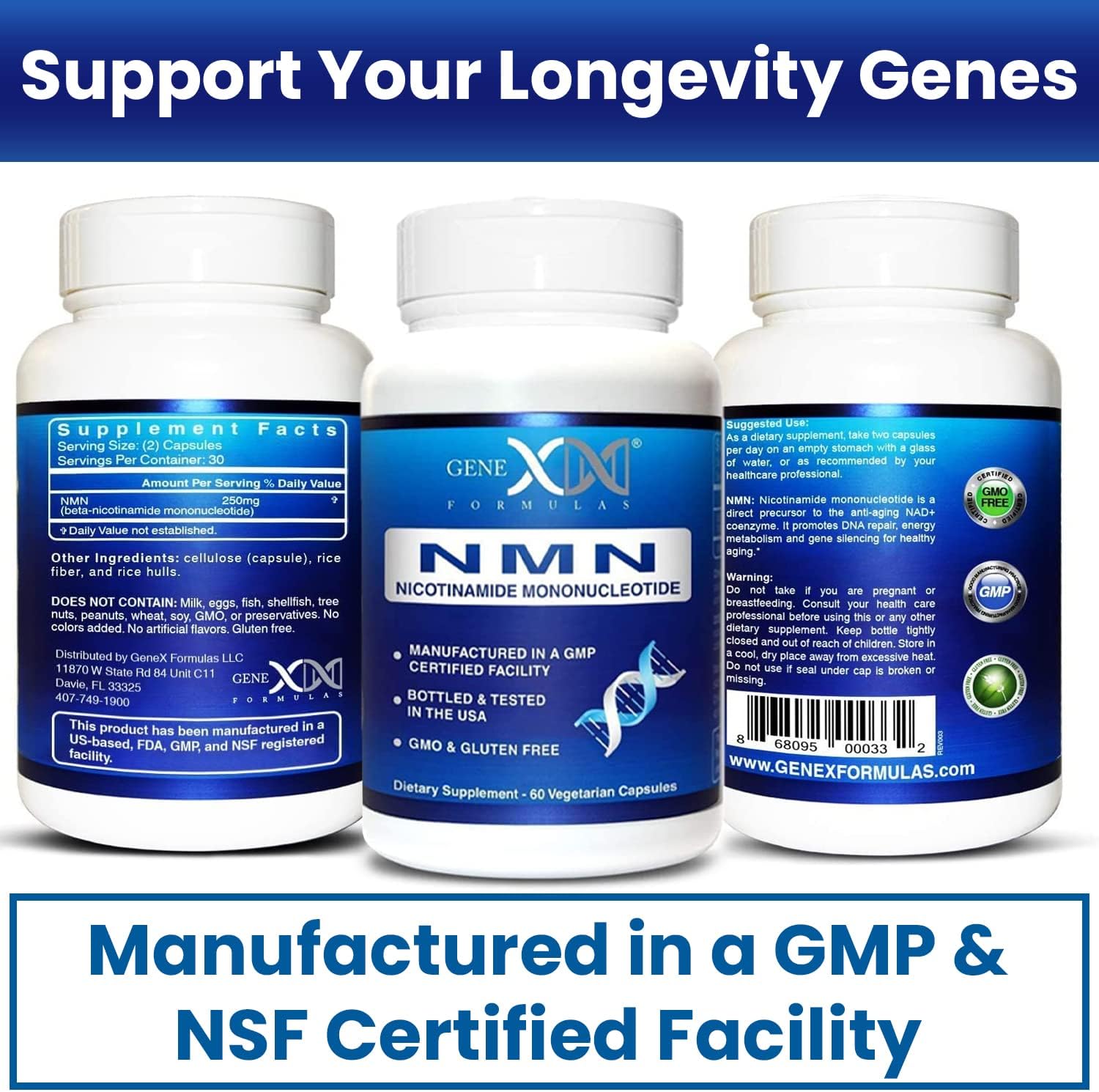 Genex Formulas NMN 250mg - Stabilized Form (60 Capsules), 99% Pure Supplement Capsules for Increased NAD Levels, DNA Repair, & Healthy Aging, GMP Certified - Image 7