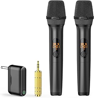 Wireless Two Microphone System with Dual-Channel Receiver, Professional UHF Metal Dual Handheld Cordless Dynamic Mic, 160 ft Range, Microphone for Karaoke, Party Singing, Lecture, DJ, Wedding