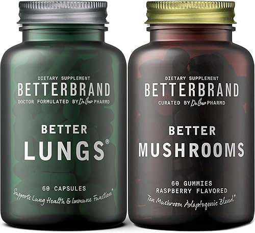 Betterbrand Paquete Better Lungs & Mushrooms - Suplemento diario de salud resporatoria y gomitas de hongos para apoyar la salud intestinal