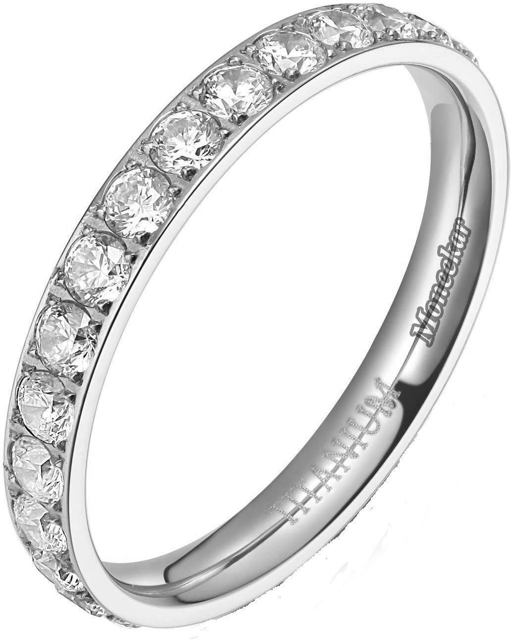 Moneekar Jewels3mm Women Titanium Eternity Ring Cubic Zirconia Anniversary Wedding Engagement Band Rings for Women Girls
