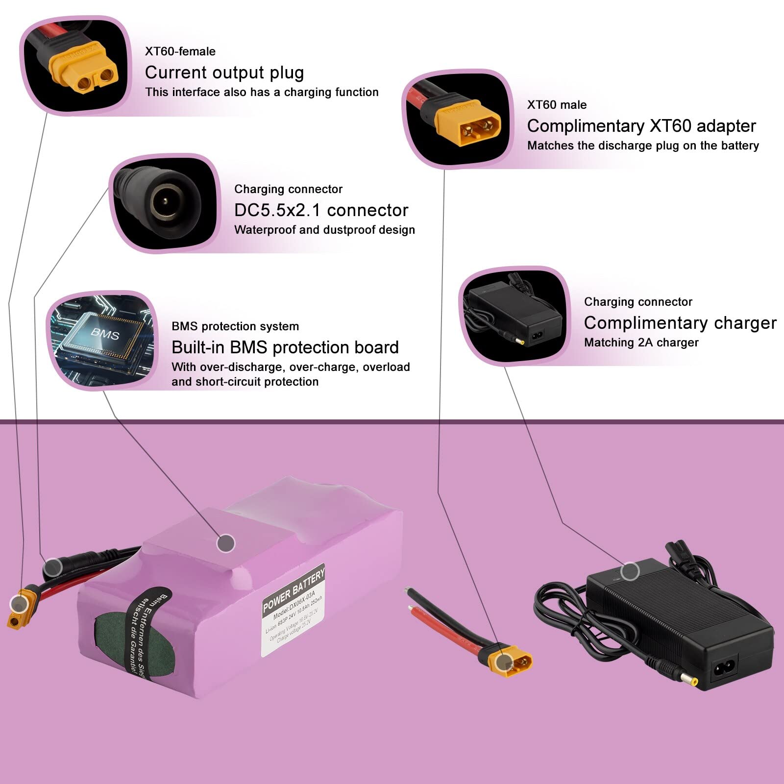 (tensión Total 25,2V en Lugar de 29,4V) Batería ebike 24V 7Ah batería de Iones de Litio 10Ah 12Ah 14Ah 20Ah con Cargador 200W-450W 250W 300W 350W para Scooter, etc.