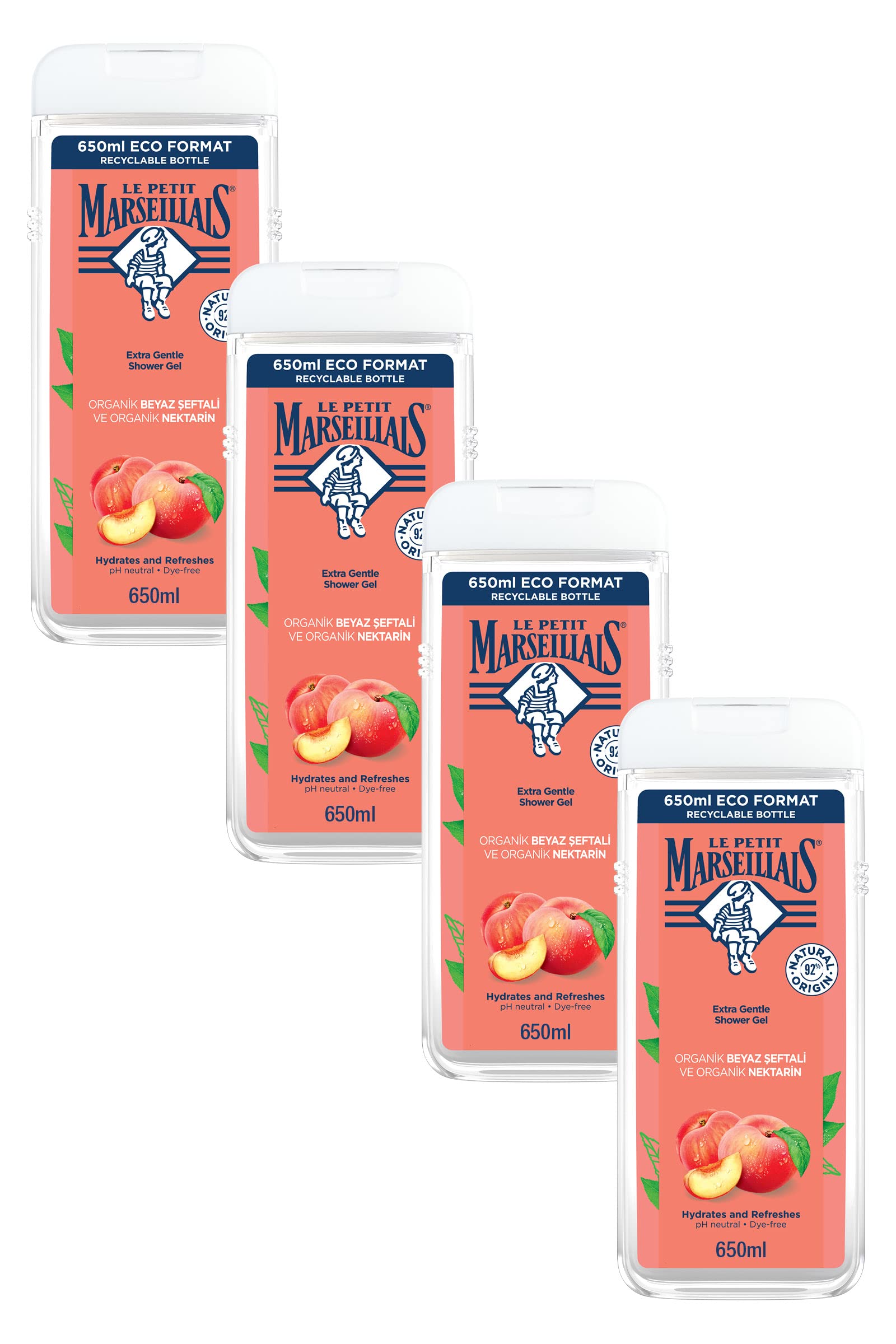 Le Petit Marseillais Duş Jeli Beyaz Şeftali & Nektarin (4 x 650 ml)