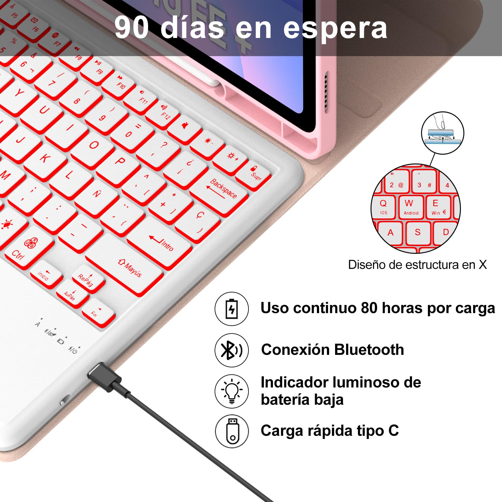Funda Samsung Galaxy Tab S10 Fe Plus 13.1 Pulgadas con Teclado, Teclado Touchpad Retroiluminación en 7 Colores Español Ñ Inalambrico Desmontable con Trackpad para Samsung Tab S10 Fe Plus, Rosa