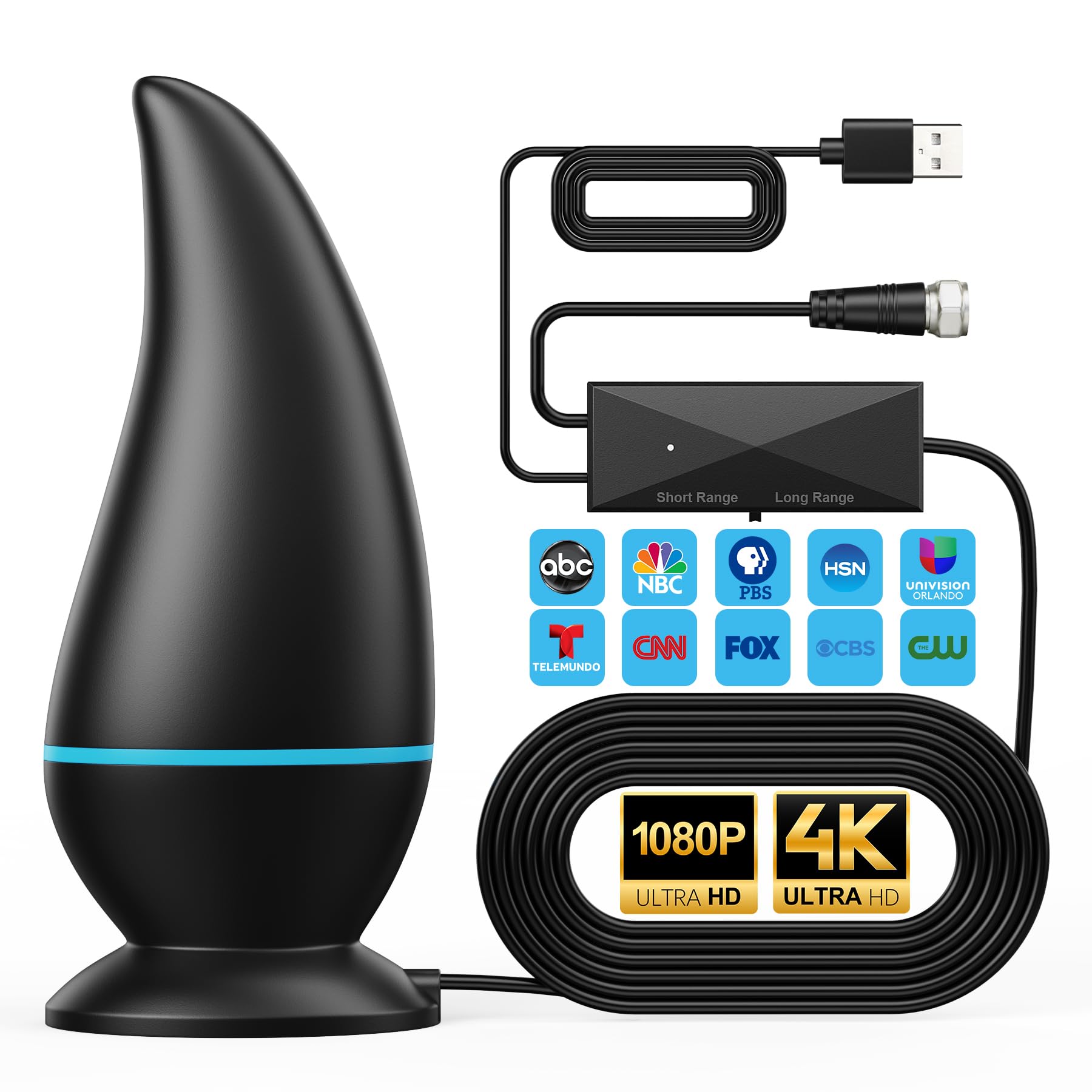 Indoor TV Antenna Long Range 1000 Miles, Antenna for Smart TV 4K 1080p Support Signal Reception with Signal Booster,13.5ft Coax HDTV Cable