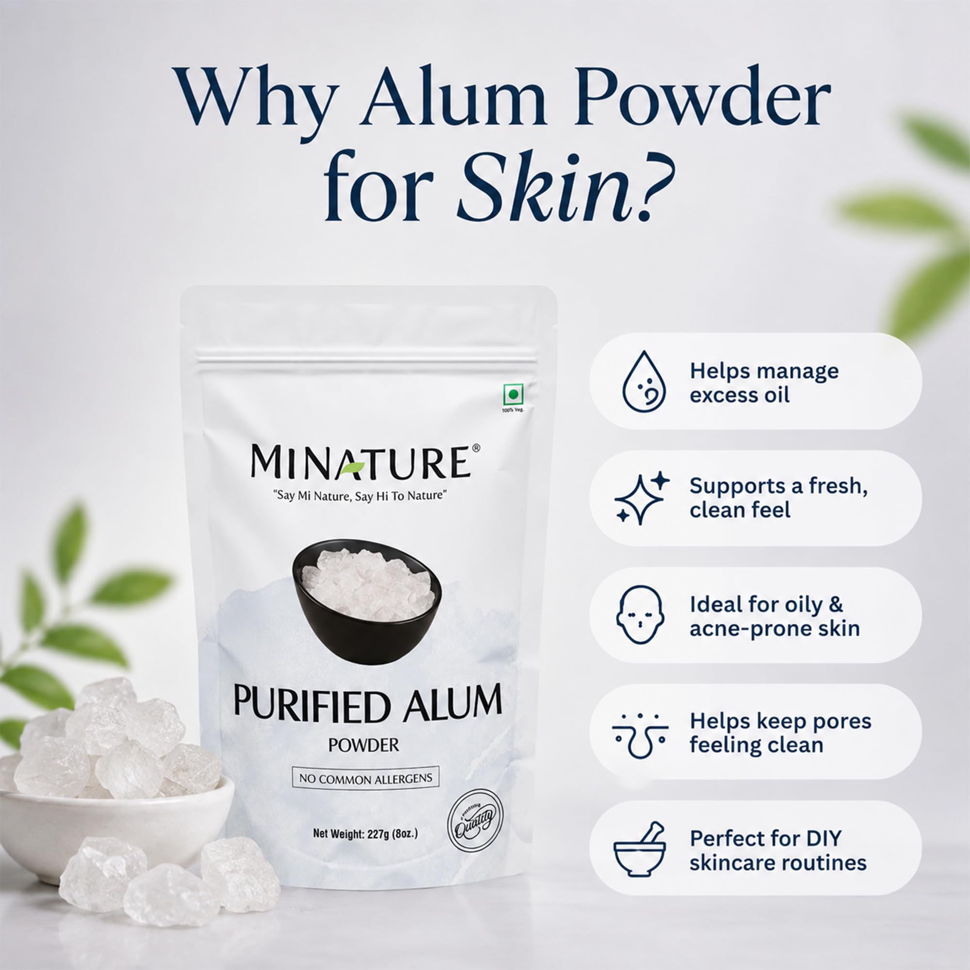 Mi Nature Alum Powder (Fitkari/Phitkari) 227g (8oz) | 100% Pure Potassium Alum | DIY Face Masks, Personal Care & Beauty Applications | Multi-Purpose Mineral | Resealable Zip Lock Pouch