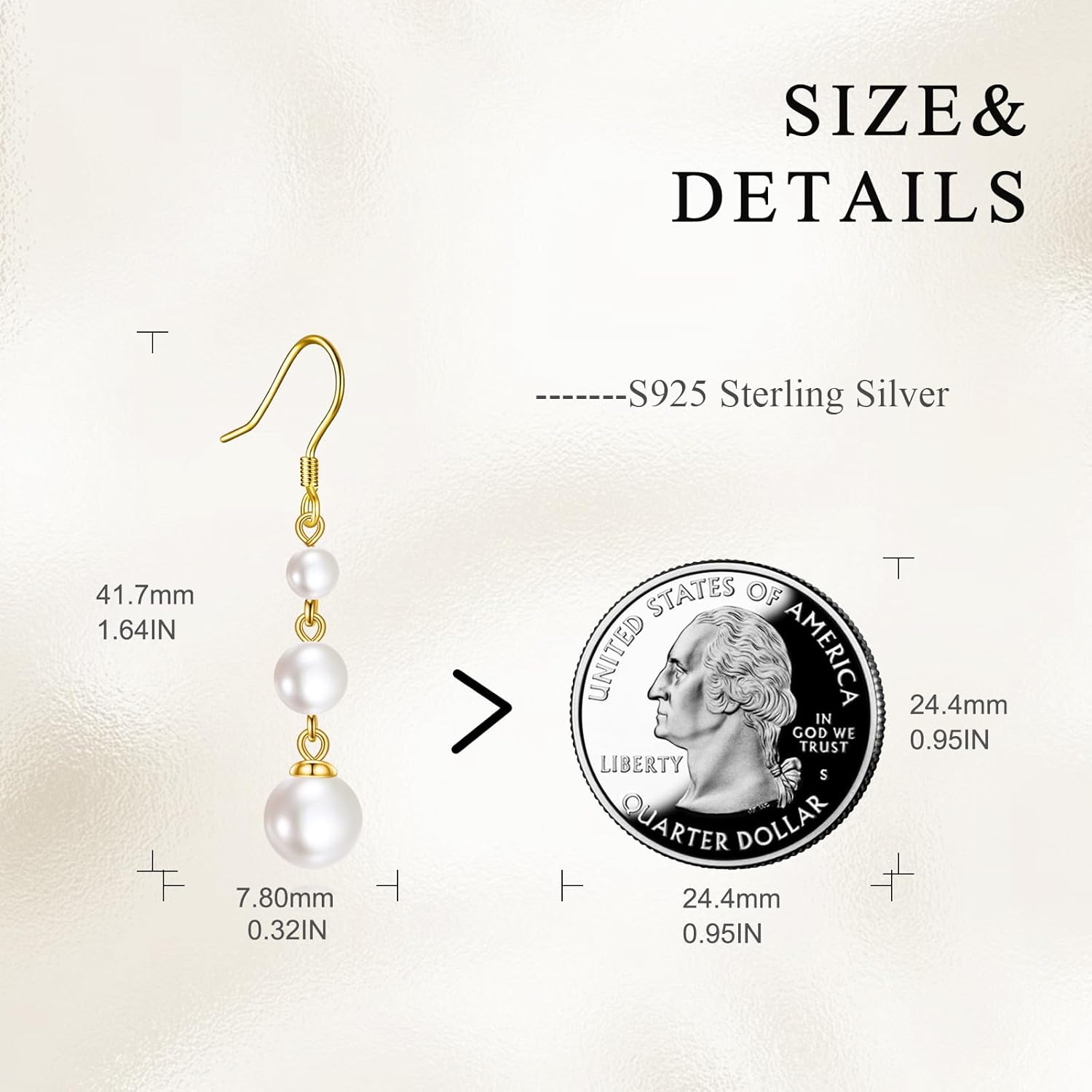 925 Sterling Silver Pearl Dangle Earrings Three Pearls Drop Jewelry Birthday Gifts for Women - Image 5