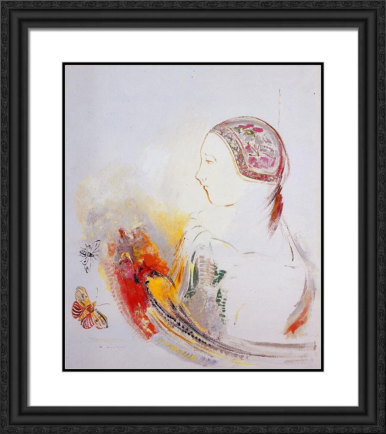 ArtDirect Redon, Odilon 20x22 Gold Ornate Framed Art Print with Double Matting Titled: Profile of a Child ll