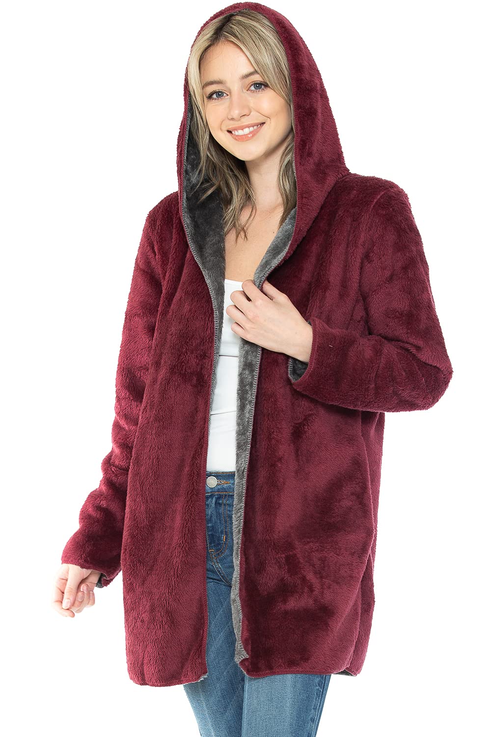 Safus Wearable Blanket Hoodie in Thick Fleece Jacket with Pocket - Burgundy - Large Size - for Women and Men, Warm and Cozy