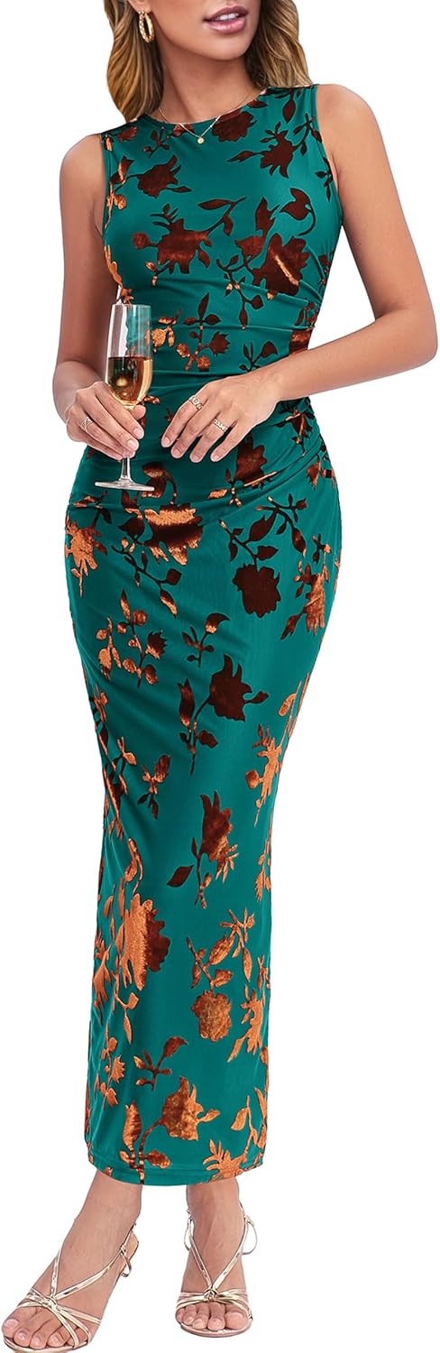 Women's Summer Spring Cocktail Formal Wedding Guest Dress Sleeveless Slim Fit Flora...