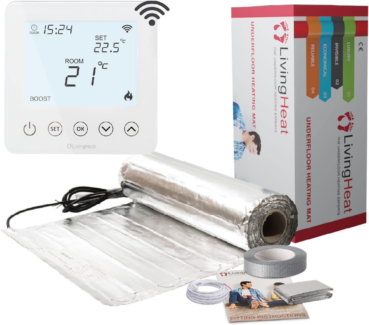 Underfloor Heating Kit for Under Laminate & Wood Floors, Electric 150w /m² with Wi5 Wi-Fi Thermostat, 9/m²