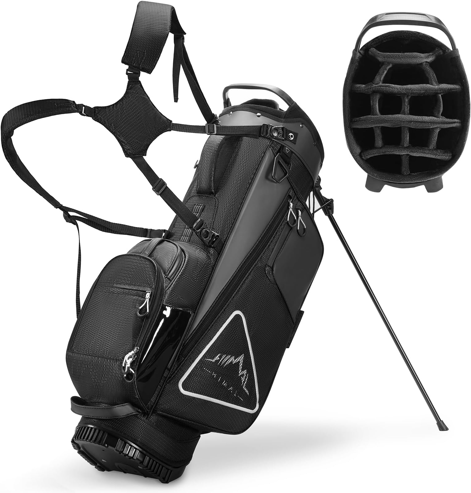 uniHimal 14-Way Golf Stand Bag, Full Length Premium PU Leather Golf Bag with Plush Top, Magnetic Pocket, Dual Strap and Rain Cover for Men