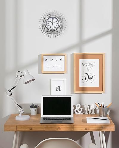 Miniatura 5 de Silver Sunburst - Reloj de pared pequeño de 10 pulgadas, funciona con pilas, moderno reloj de pared decorativo redondo para sala de estar,