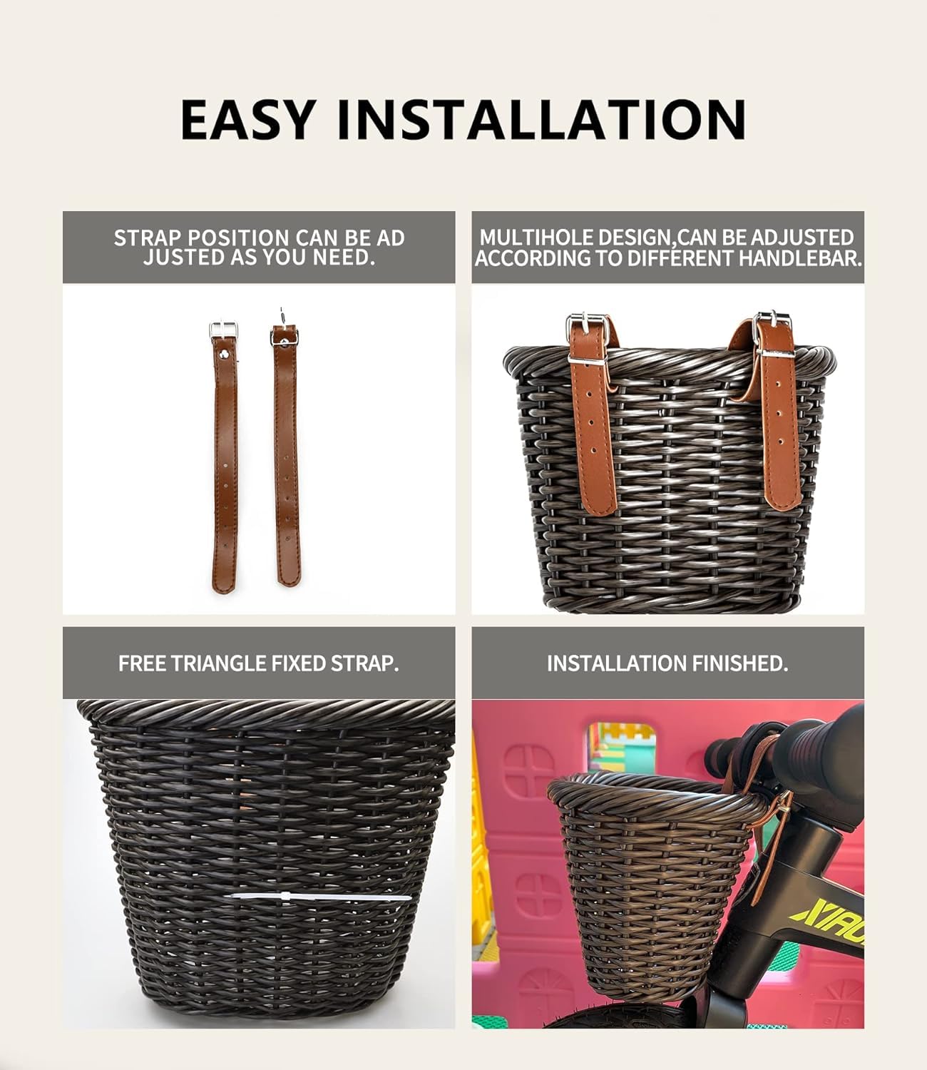 Cestino Per Bici In Vimini - Cestino Anteriore Per Manubrio, Portaoggetti Per Shopping E Viaggi - Foto 8