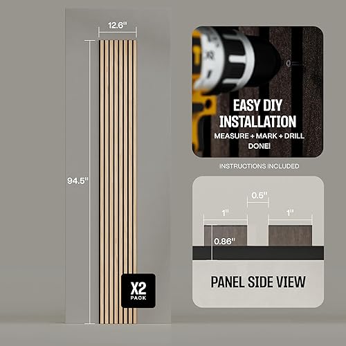 Miniatura 3 de Paquete de 2 paneles de madera para pared, paneles de pared de listones de madera acústicos, paneles de madera insonorizados para decoración de