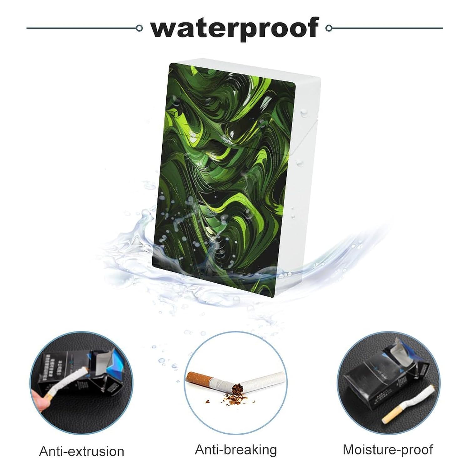 Compact Plastic Cigarette Case, Abstract Green Snake Print Stylish Cigarette Holder Portable Cigarette Case Cigarette Protection Box