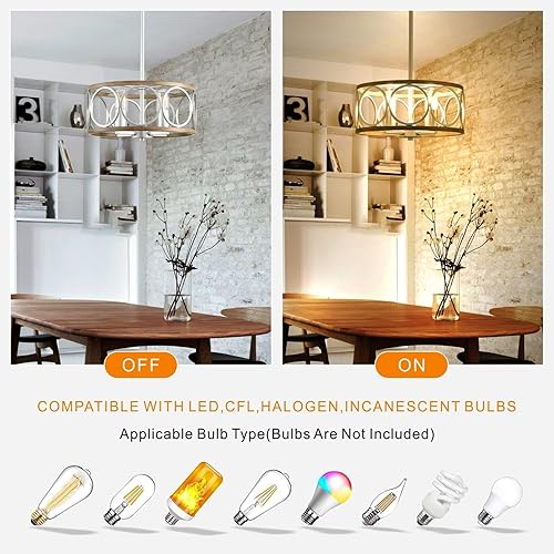 Miniatura 3 de Lámpara de techo de montaje en el techo, lámpara de techo de 4 luces de granja de metal con montaje semiempotrado de 15.7" (plata), lámparas de