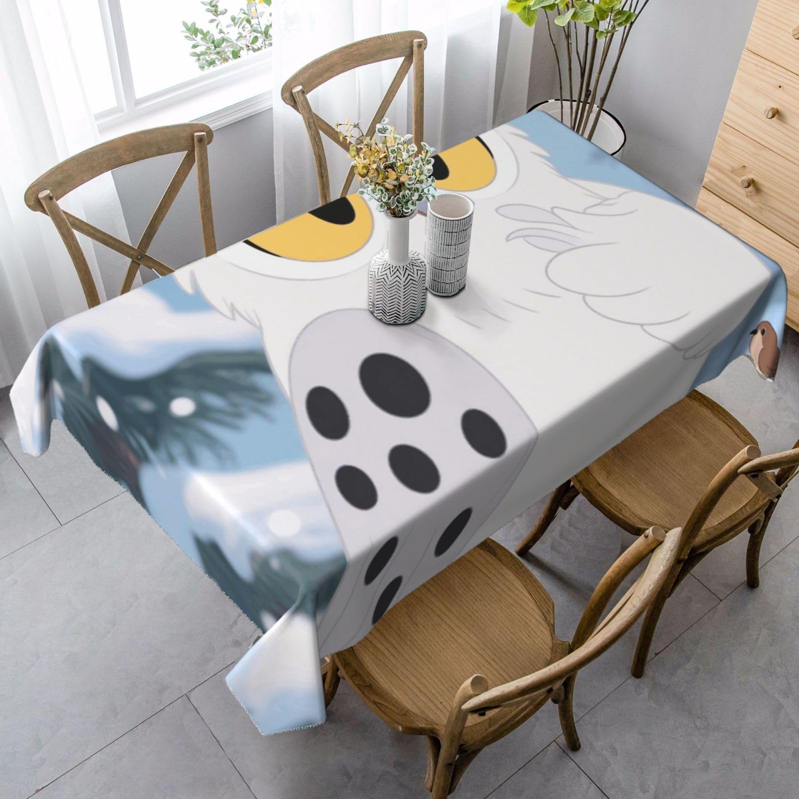 Cartoon Owl Snow Rectangle Tablecloth 35x55 Inch, Washable Reusable Farmhouse Table Cloths Wrinkle Free And Spillproof Kitchen Dinning Table Cover For Party Wedding Picnic Home Decor Tablecloths