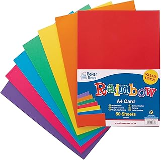 Baker Ross AV535 A4 Rainbow Coloured Card (220gsm), Perfect for Children...